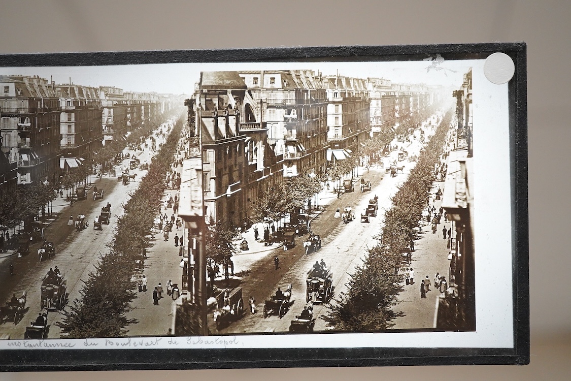 A collection of over 300 late 19th and early 20th century stereoscopic cards, including a fitted mahogany case containing 30 glass examples, the themes include; scenic views, sculptures and statues, buildings, Windsor, p